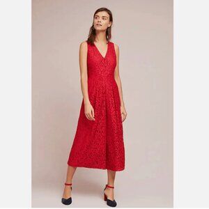 Anthropologie Moulinette Soeurs Jaeda Red Lace Wide Leg Jumpsuit